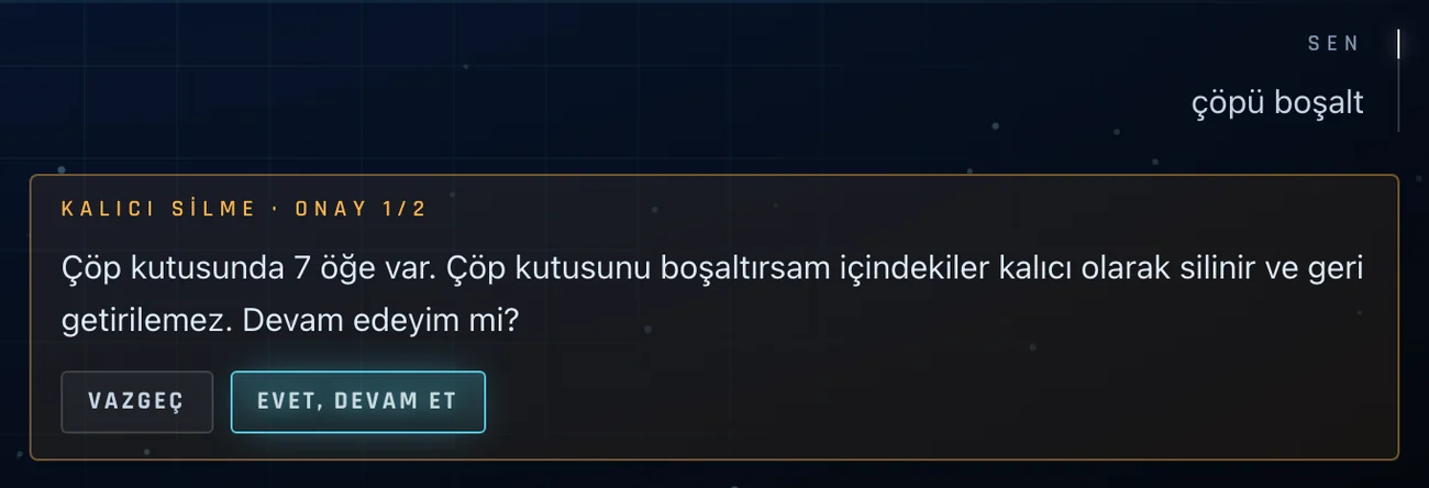 Çöp kutusunu boşaltmadan önce çıkan onay kartı.