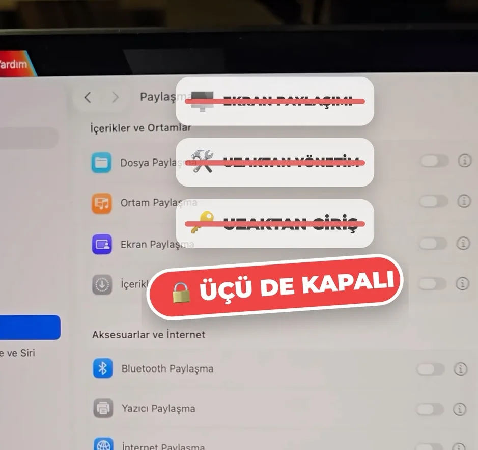 Mac: bu üç düğmenin üçü de kapalı olsun